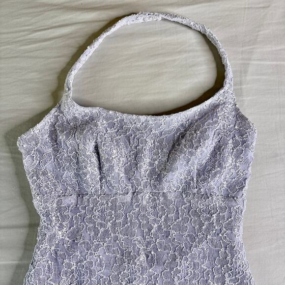 Lori Ann Montreal Lace Mini Halter Neck Dress Purple Size 2 - Picture 2 of 9